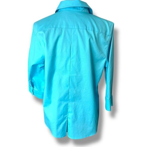 Chico's No Iron 100% Cotton 3/4 Sleeve Collared Button-Up Shirt Blue Size 1 - Picture 2 of 10